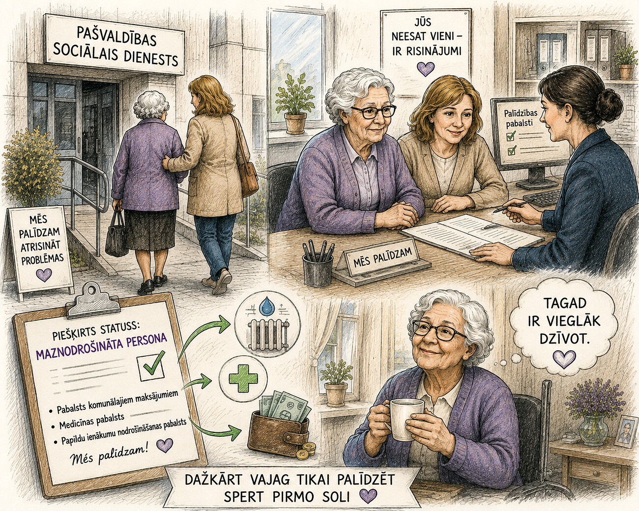 Ilustrācija: palīdzība kaimiņienei pašvaldības sociālajā dienestā